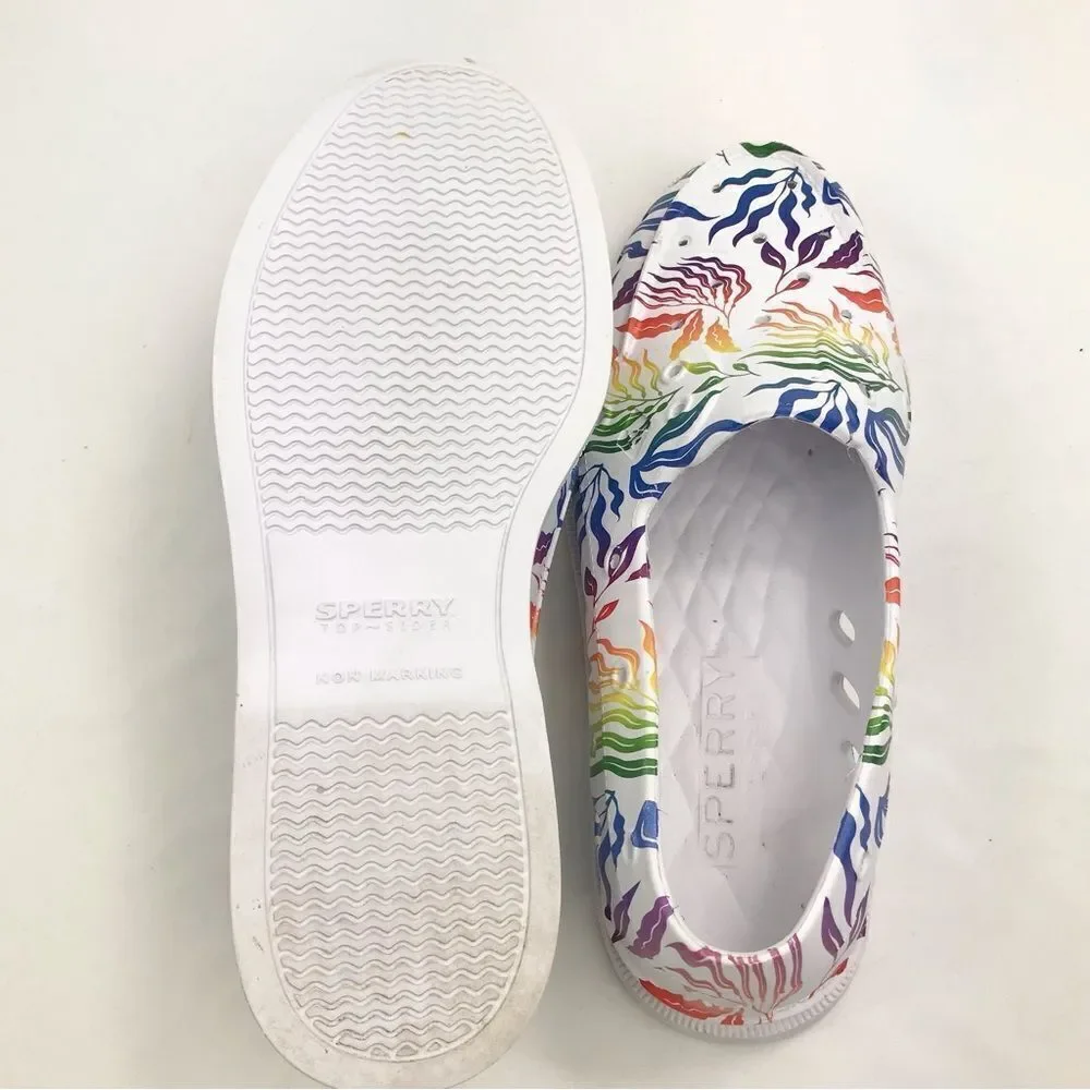 Sperry TopSider White Multicolor Tropical Rainbow Pride Unisex Floater Loafers